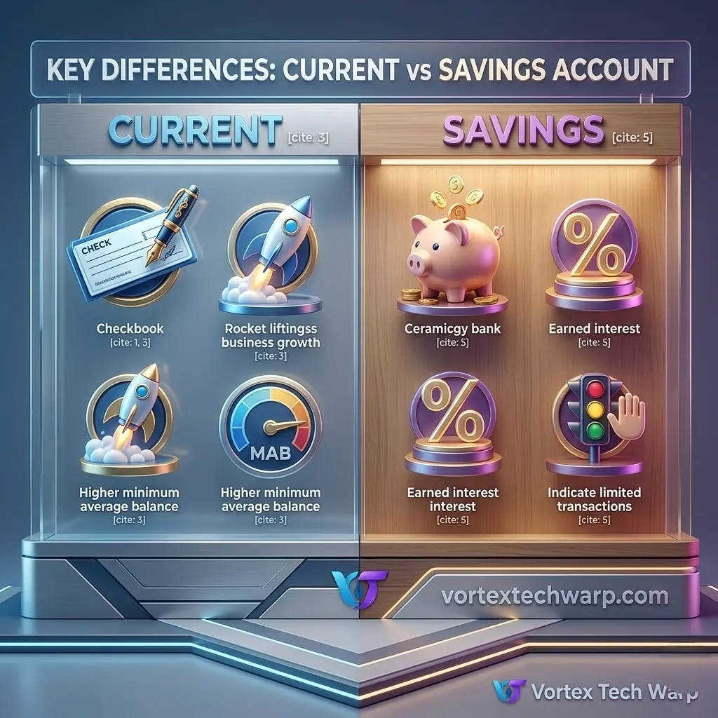 Comparative matrix of Current vs Savings Account features in Hindi