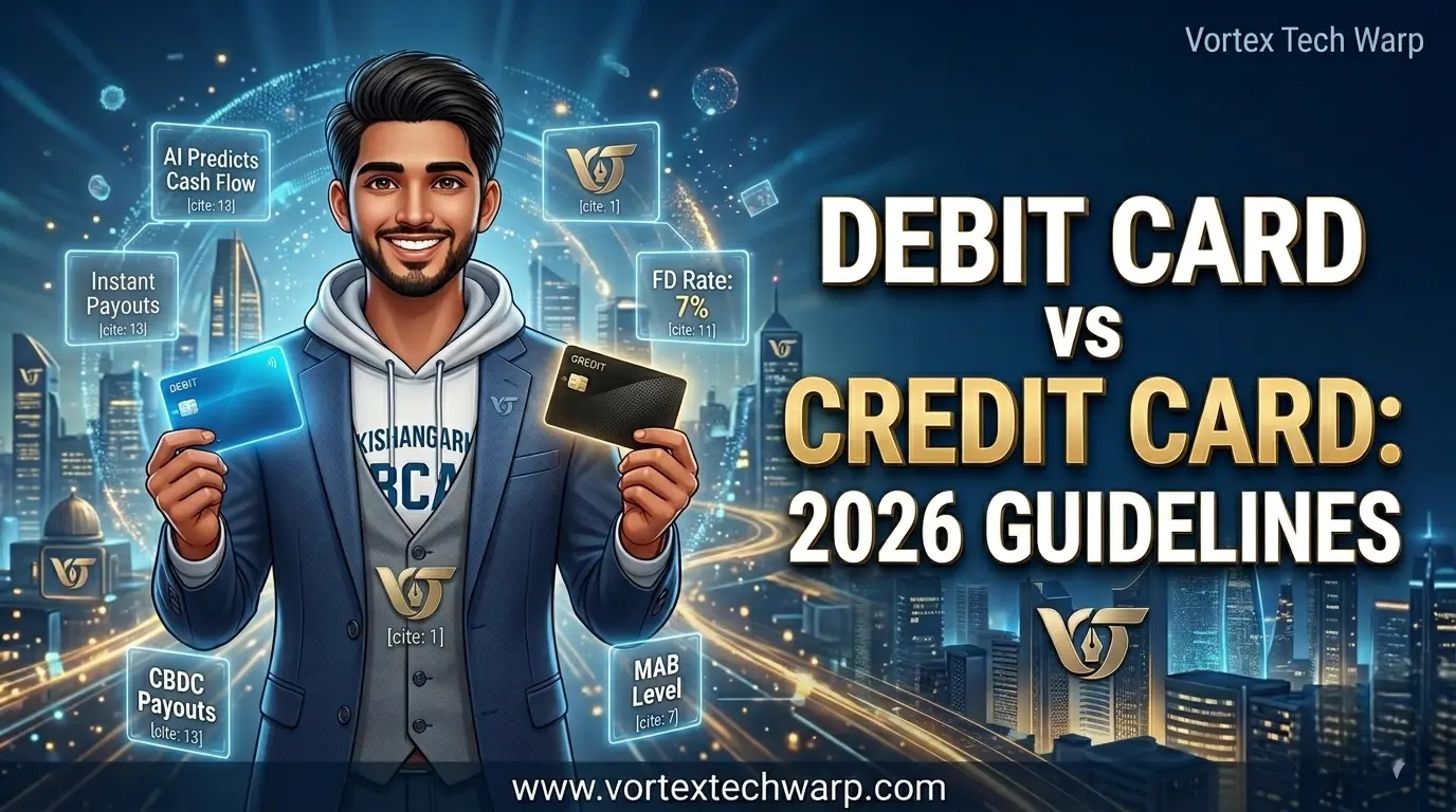 Debit Card vs Credit Card full comparison guide by Vortex Tech Warp