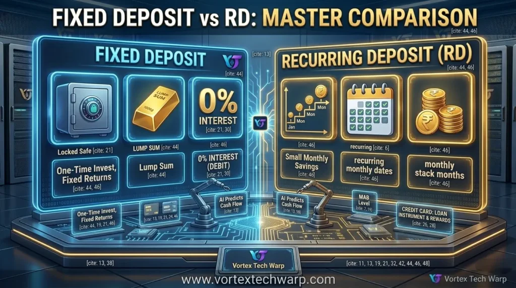 Detailed comparison matrix chart of Fixed Deposit vs RD parameters