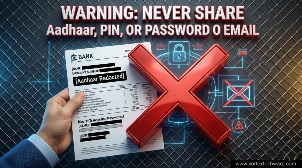 Security warning: never share sensitive Aadhaar data or banking pin on email