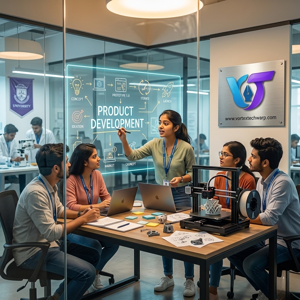 Female student leads brainstorming in modern university incubation centre
